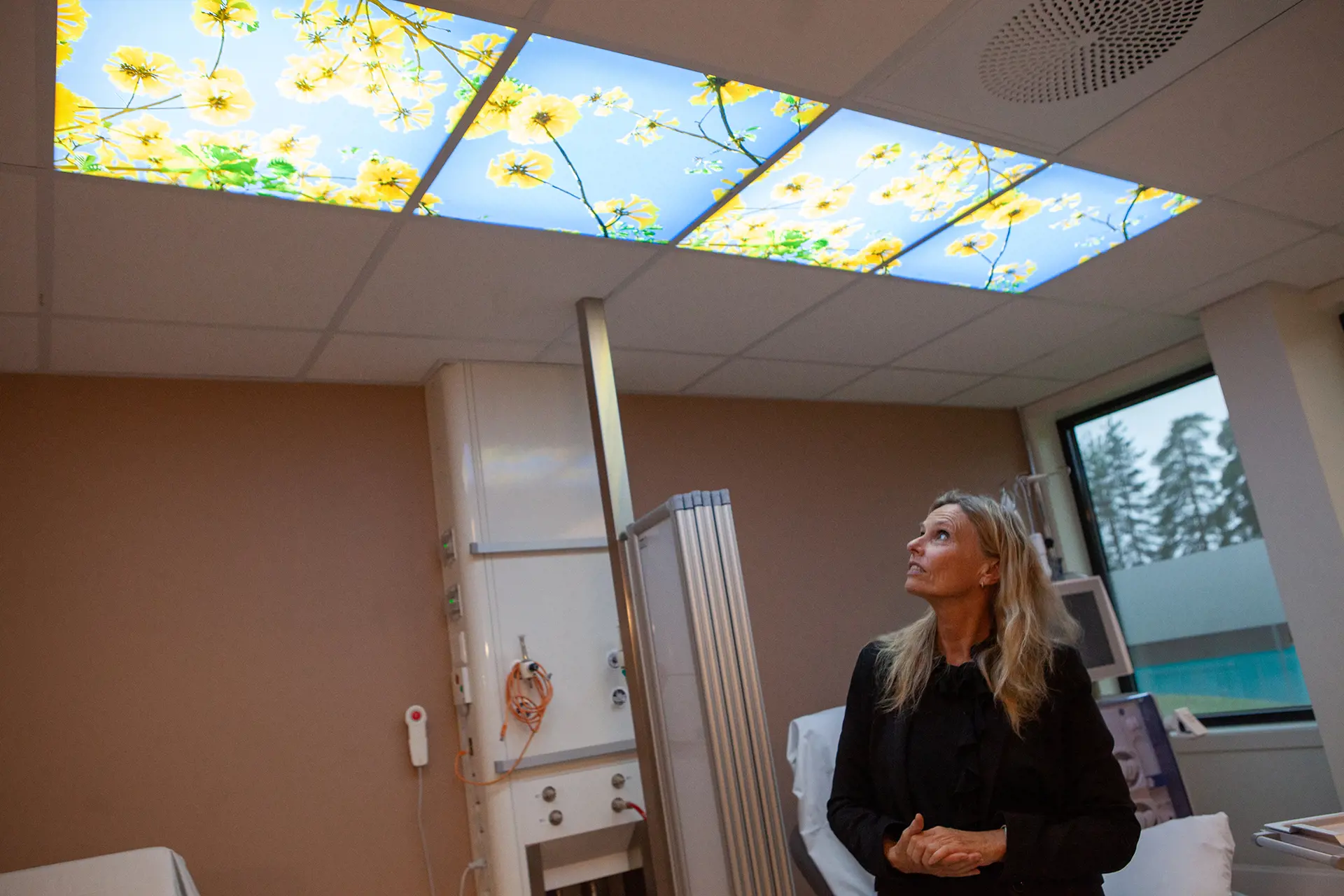 Administrerende direktør Lisbeth Sommervoll beundrer utsikten som pasientene har.